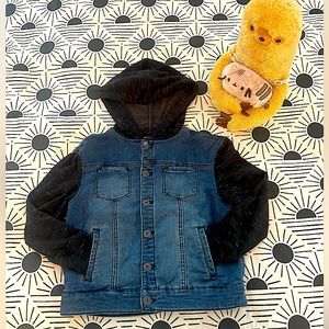 Boys Cool Mixed Denim and Jersey Hooded Jacket (Sz 6-7)